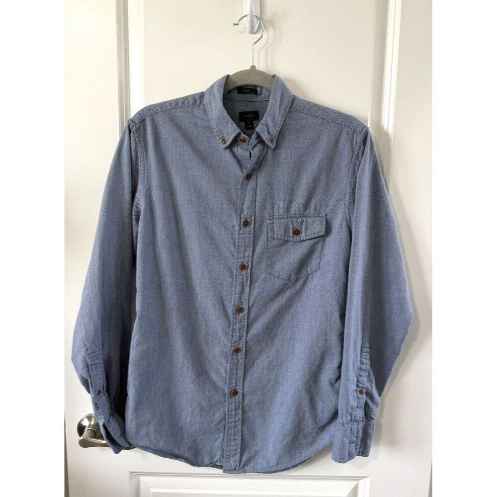 J.CREW Flannel Shirt Mens Blue Gray Flannel Slim Fit Cotton Button Down S